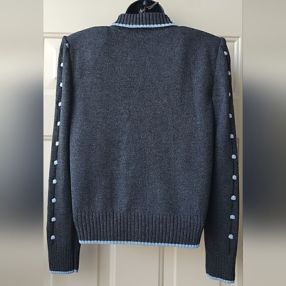St. John Knit COLLECTION  Gray Blue Santana Popcorn Stitch JACKET SZ 4 - Picture 11 of 15